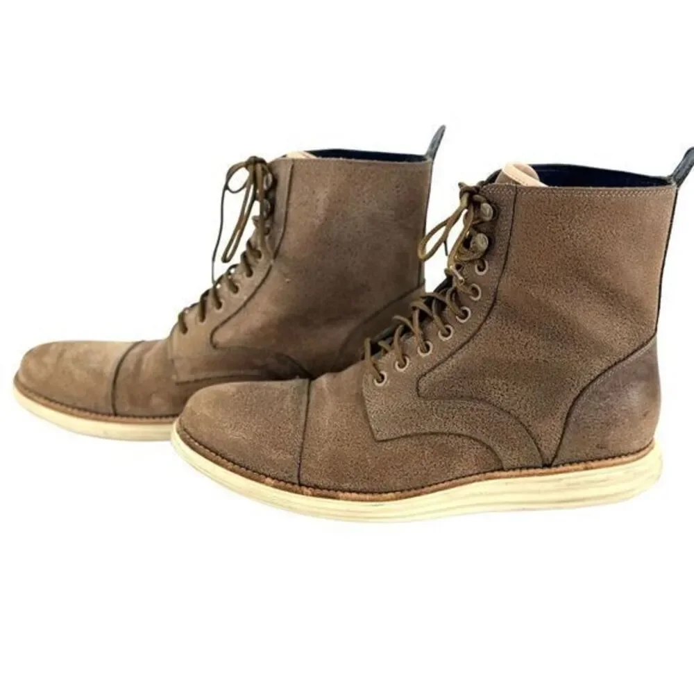 Cole Haan Lunargrand Lace Combat Cap Toe Boots Beige Suede Mens Size 10 M C12018